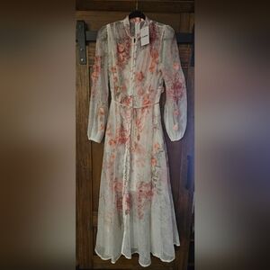 Ce More Beautiful Floral Sheer Long Sleeve Dress